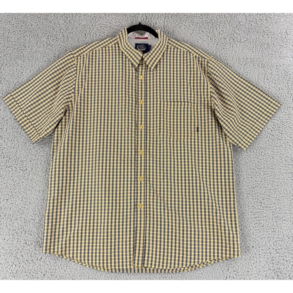 Billabong Button Down Shirt Mens Large Yellow Plaid Vintage Surf Short Sleeve